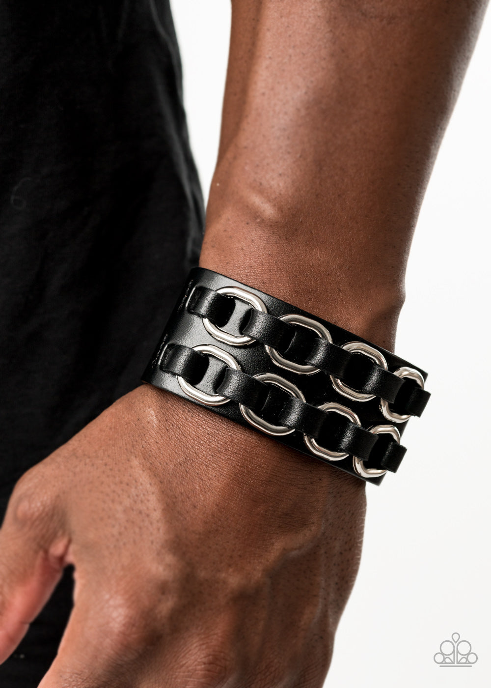 Paparazzi Throttle It Out - Black Leather Band Bracelet - Pusher P