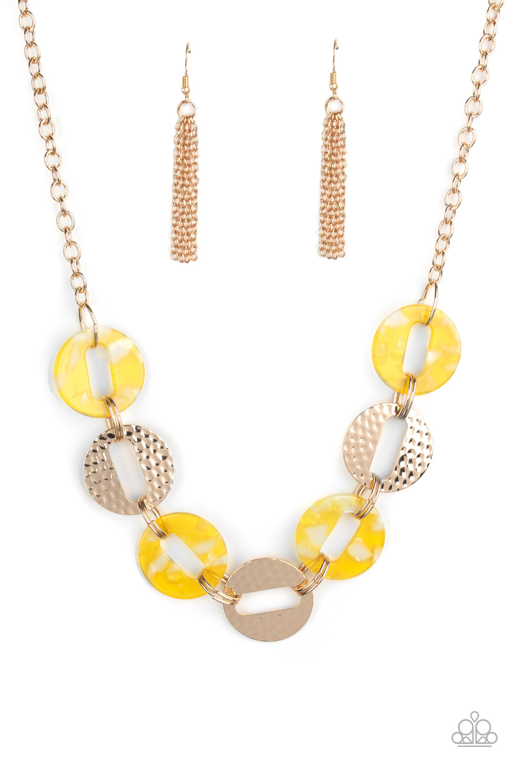 Paparazzi Retro Retrograde - Yellow Acrylic Necklace - Pusher P