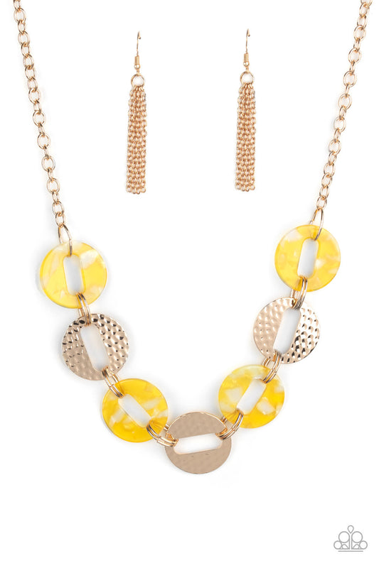 Paparazzi Retro Retrograde - Yellow Acrylic Necklace - Pusher P