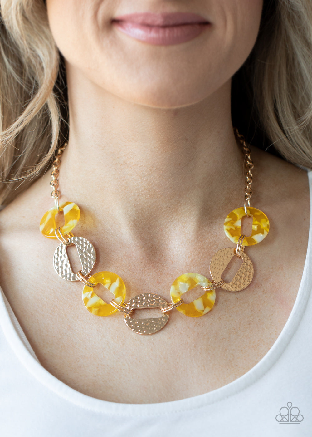 Paparazzi Retro Retrograde - Yellow Acrylic Necklace - Pusher P