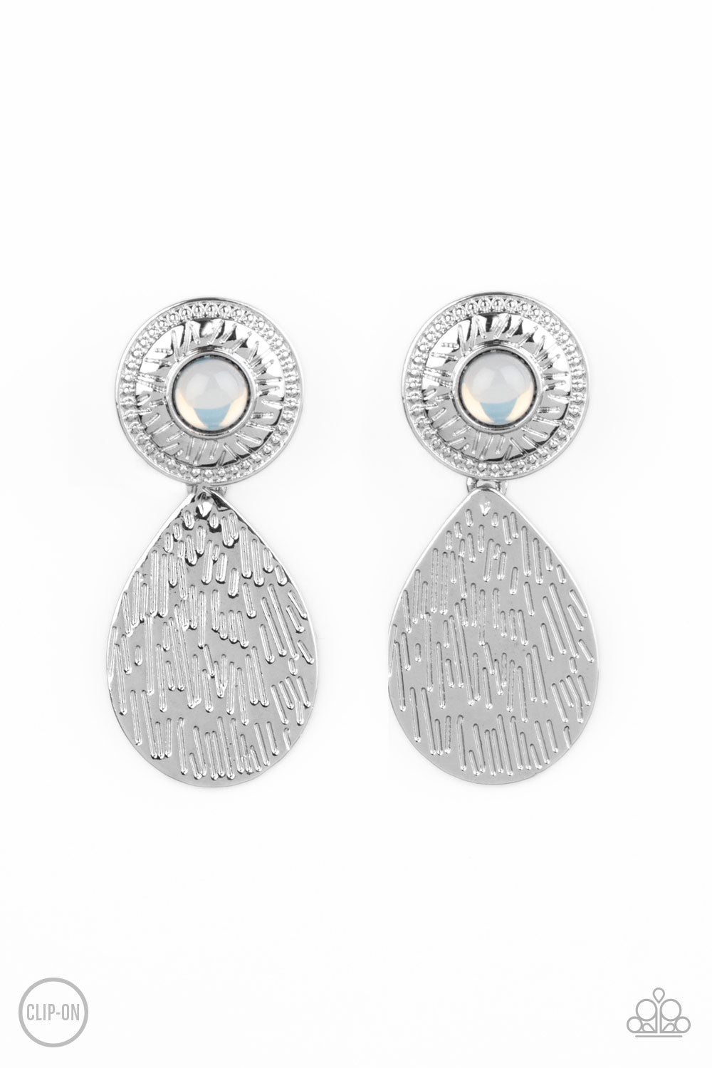 Paparazzi Emblazoned Edge - White Clip-On Earrings - Pusher P