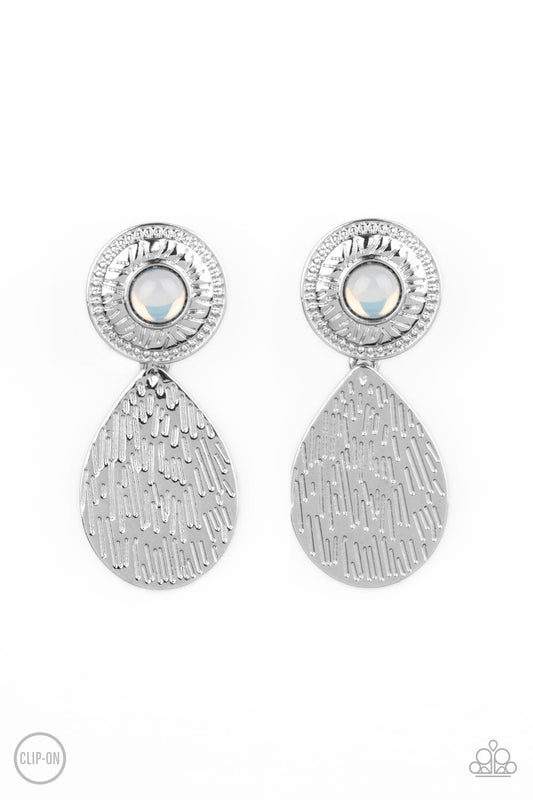 Paparazzi Emblazoned Edge - White Clip-On Earrings - Pusher P