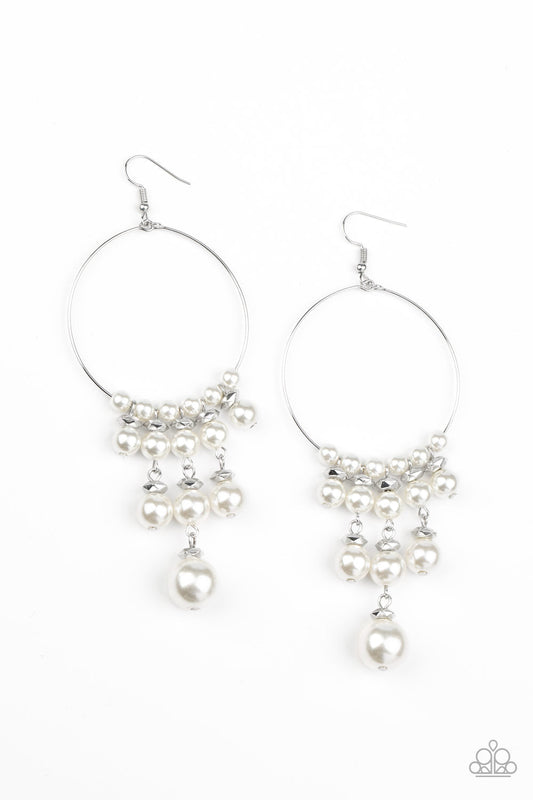 Paparazzi Working The Room - White Pearl Earrings