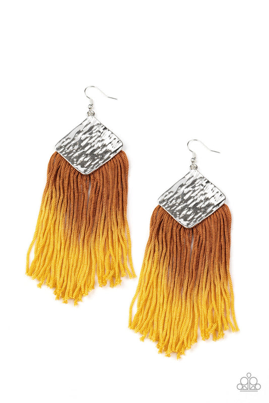 Paparazzi DIP The Scales - Brown to Yellow Fringe Earrings