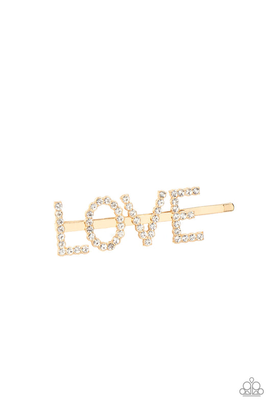 Paparazzi All You Need Is Love - Gold Rhinestone Hair Clip