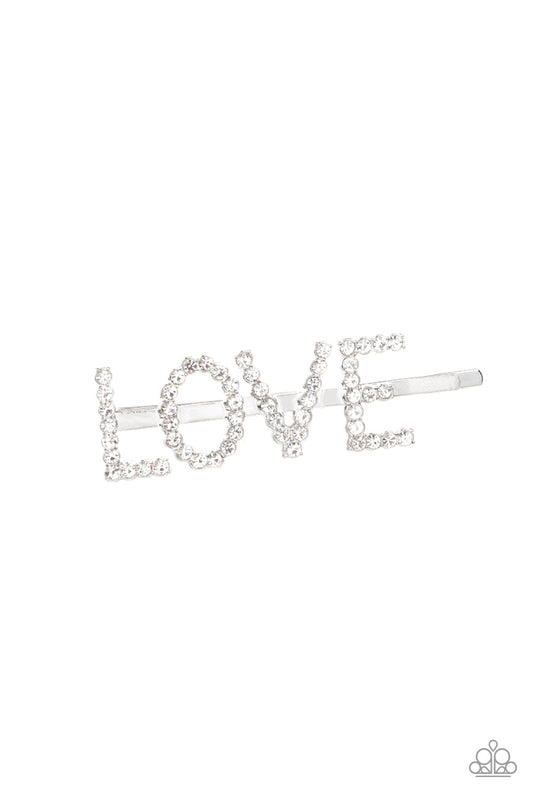 Paparazzi All You Need Is Love - White Rhinestone Bobby Pin