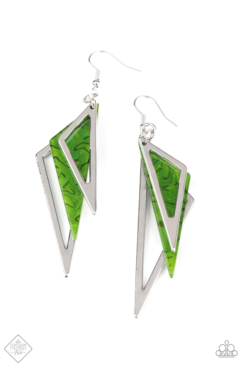Paparazzi Evolutionary Edge - Green Acrylic Earrings - Pusher P
