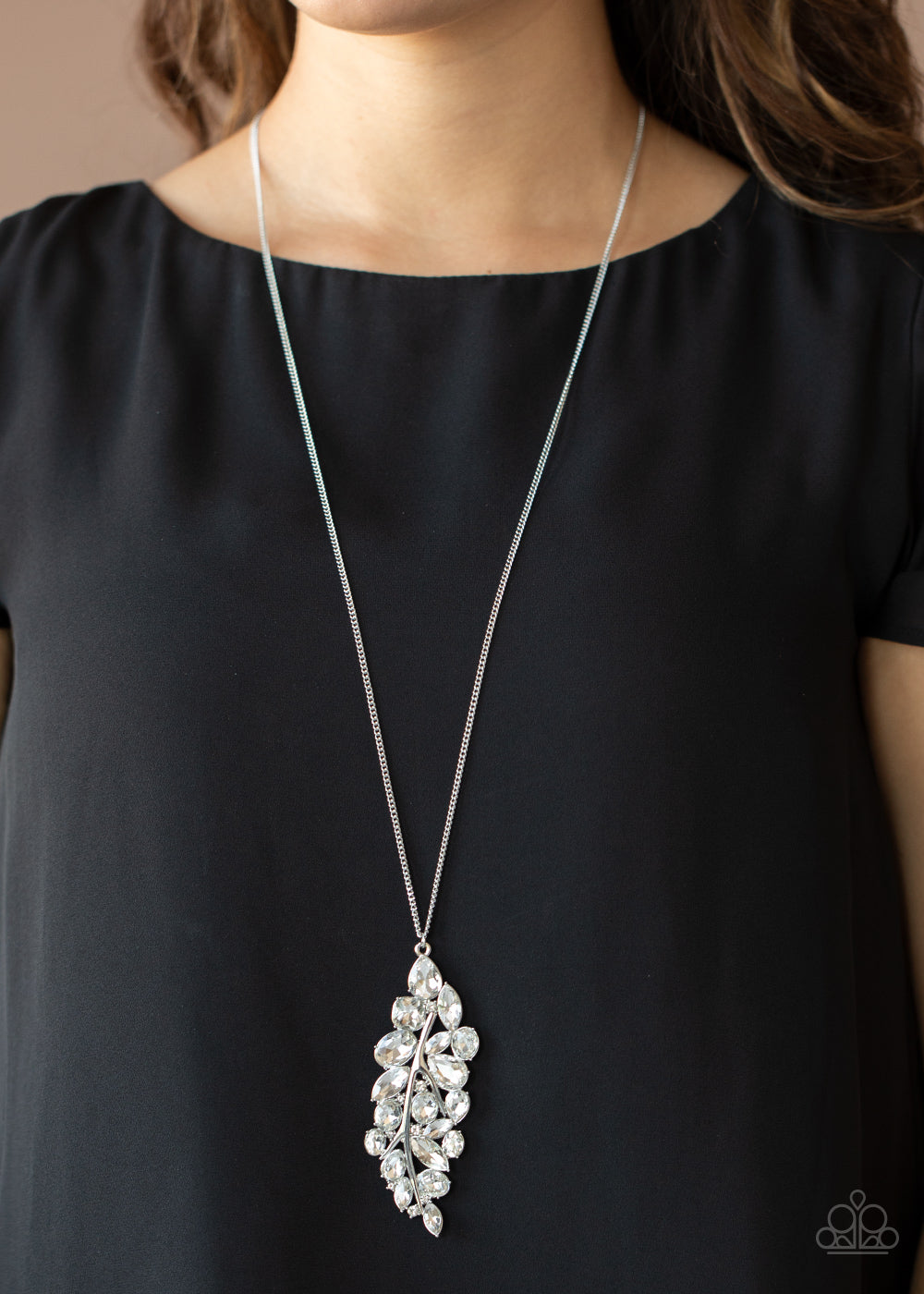 Paparazzi Take A Final BOUGH White Rhinestone Necklace - December 2020 Life Of The Party Exclusive - Pusher P