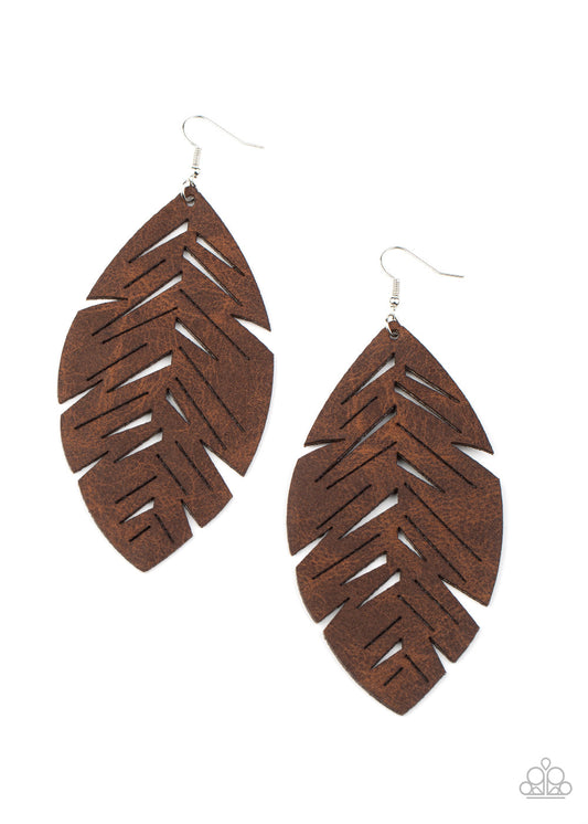 Paparazzi I Want To Fly - Brown Leather Earrings - Pusher P