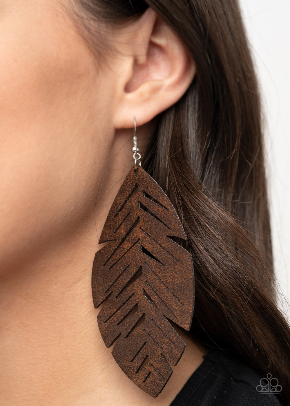 Paparazzi I Want To Fly - Brown Leather Earrings - Pusher P