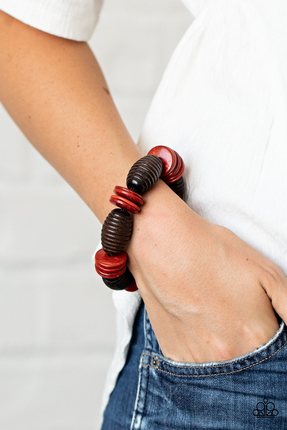 Paparazzi Caribbean Castaway - Red Wooden Bracelet - Pusher P