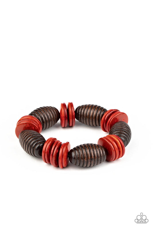 Paparazzi Caribbean Castaway - Red Wooden Bracelet - Pusher P