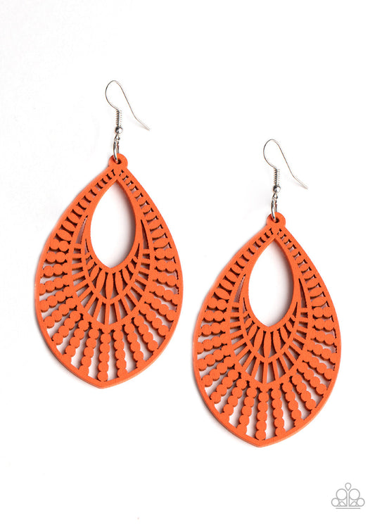 Paparazzi Bermuda Breeze - Orange Wooden Earrings - Pusher P