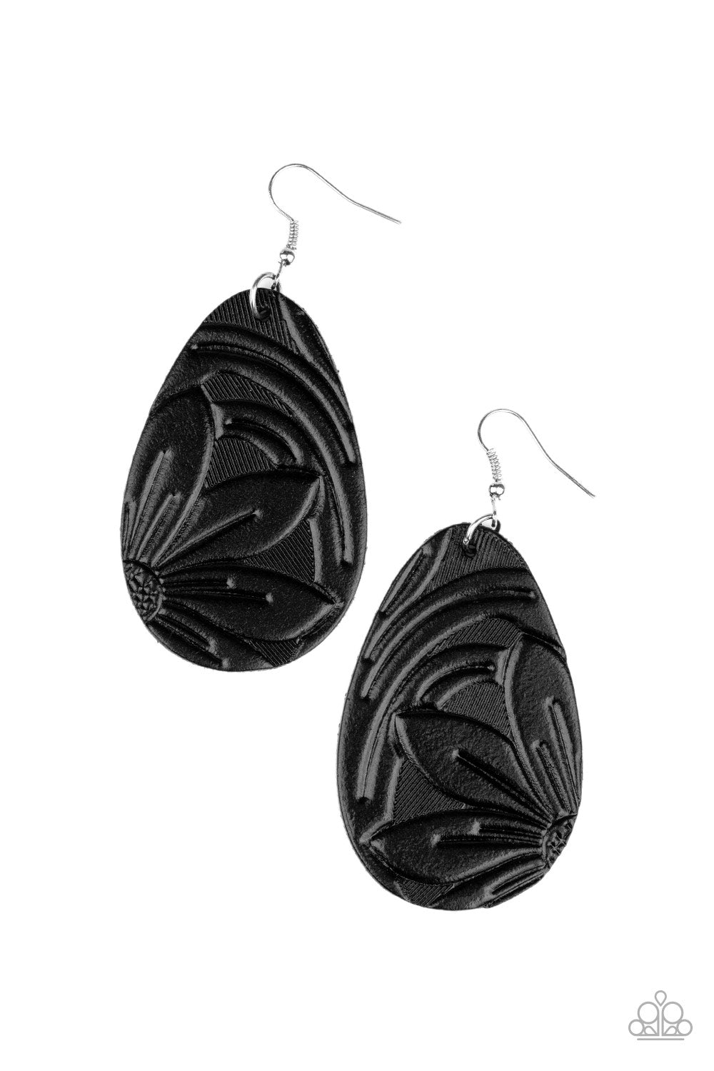 Paparazzi Garden Therapy - Black Leather Earrings - Pusher P