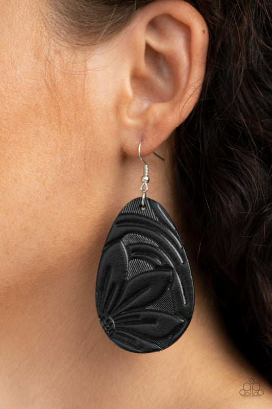 Paparazzi Garden Therapy - Black Leather Earrings - Pusher P