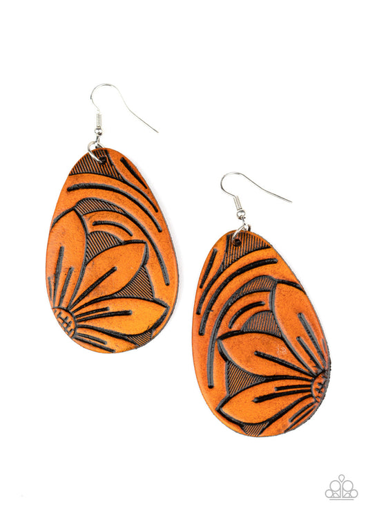Paparazzi Garden Therapy - Brown Leather Earrings - Pusher P