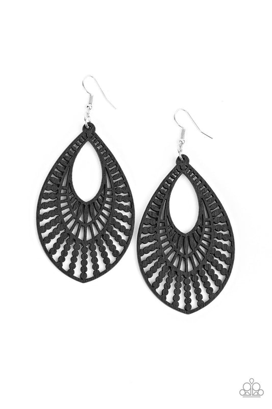 Paparazzi Bermuda Breeze - Black Wooden Earrings - Pusher P
