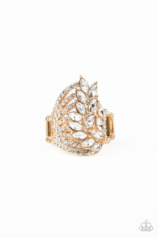Paparazzi Clear-Cut Cascade: Gold Ring - October 2020 Life Of The Party Exclusive - Pusher P