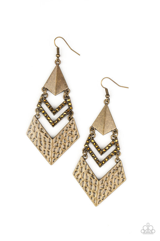 Paparazzi Work Hazard - Brass Earrings