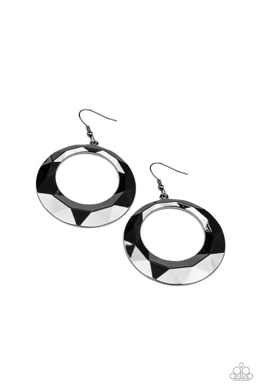 Paparazzi Fiercely Faceted - Black Earrings - Pusher P