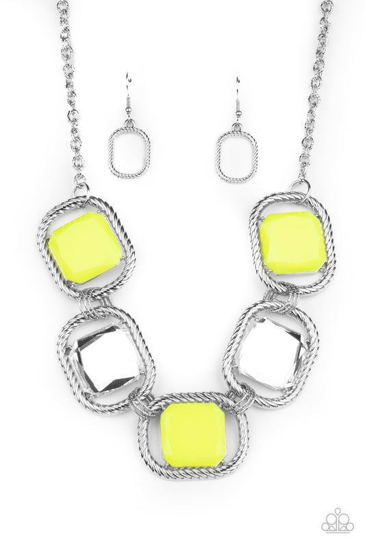 Paparazzi Pucker Up - Neon Yellow Necklace - Pusher P