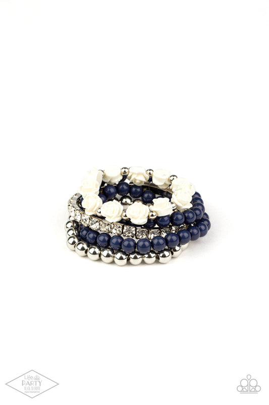 Paparazzi Rose Garden Grandeur - Blue Bracelet - Black Diamond Life of the Party Exclusive - Pusher P