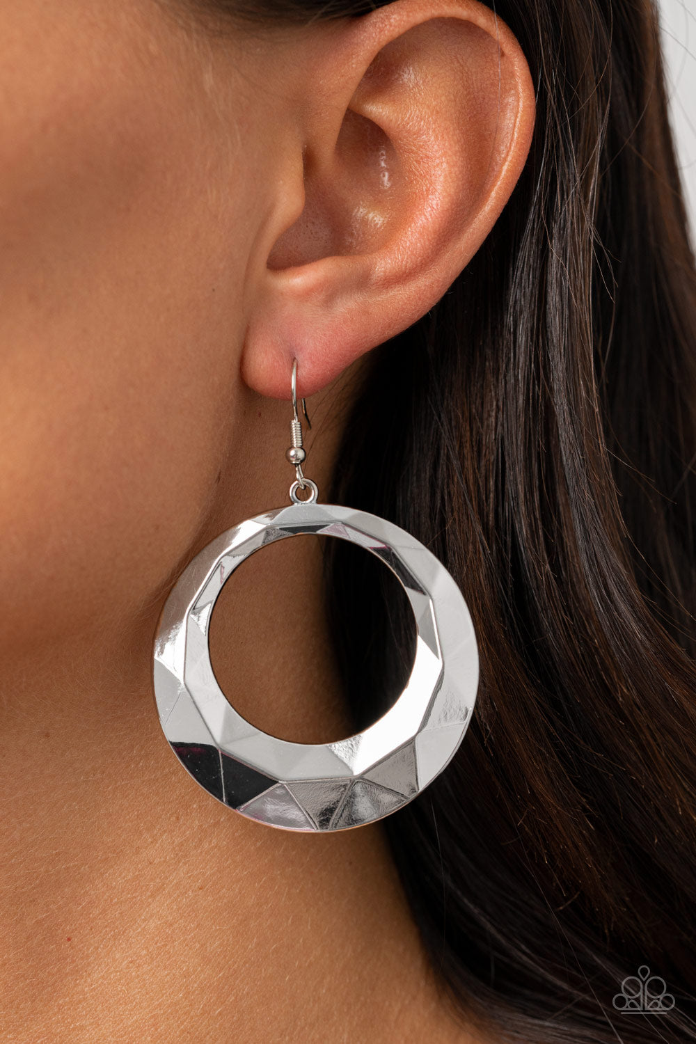 Paparazzi Fiercely Faceted - Silver Earrings - Pusher P