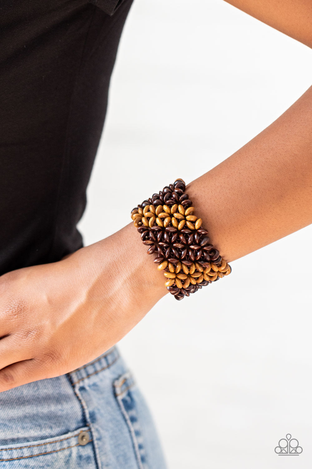 Paparazzi Island Expression - Brown Wooden Bracelet - Pusher P