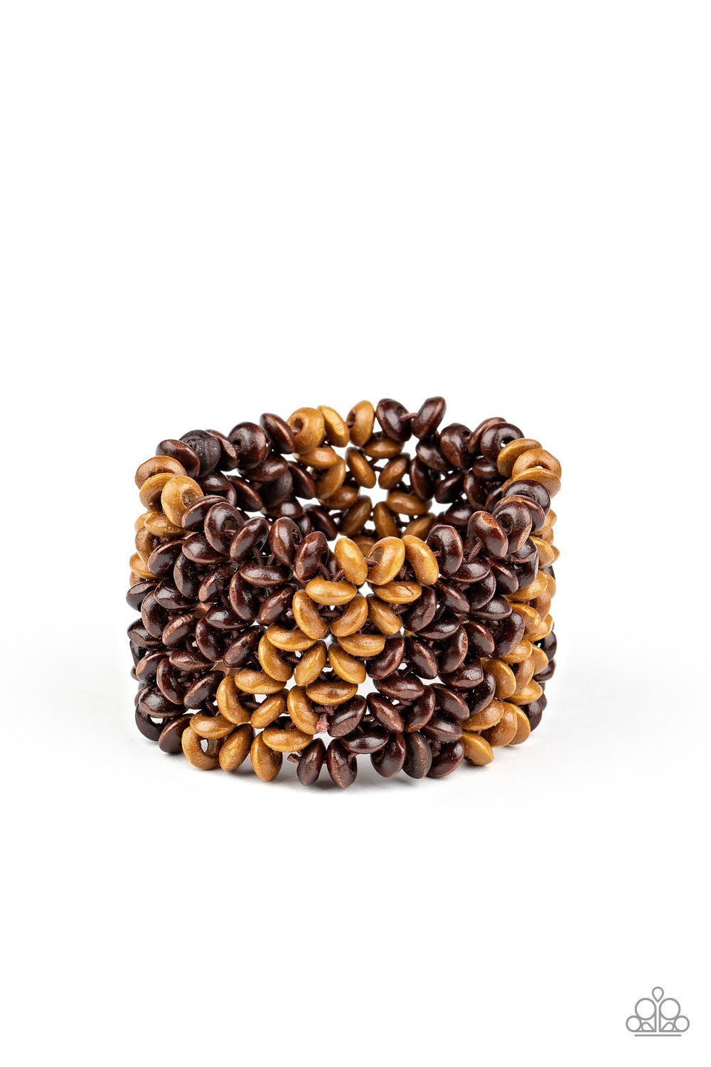 Paparazzi Island Expression - Brown Wooden Bracelet - Pusher P