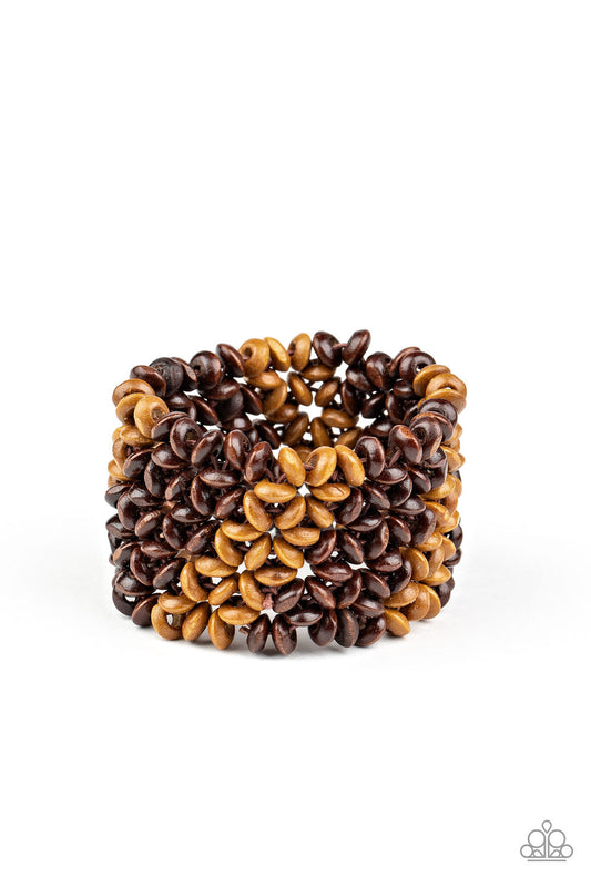 Paparazzi Island Expression - Brown Wooden Bracelet - Pusher P