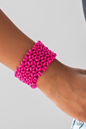 Paparazzi Island Expression - Pink Wooden Bracelet - Pusher P