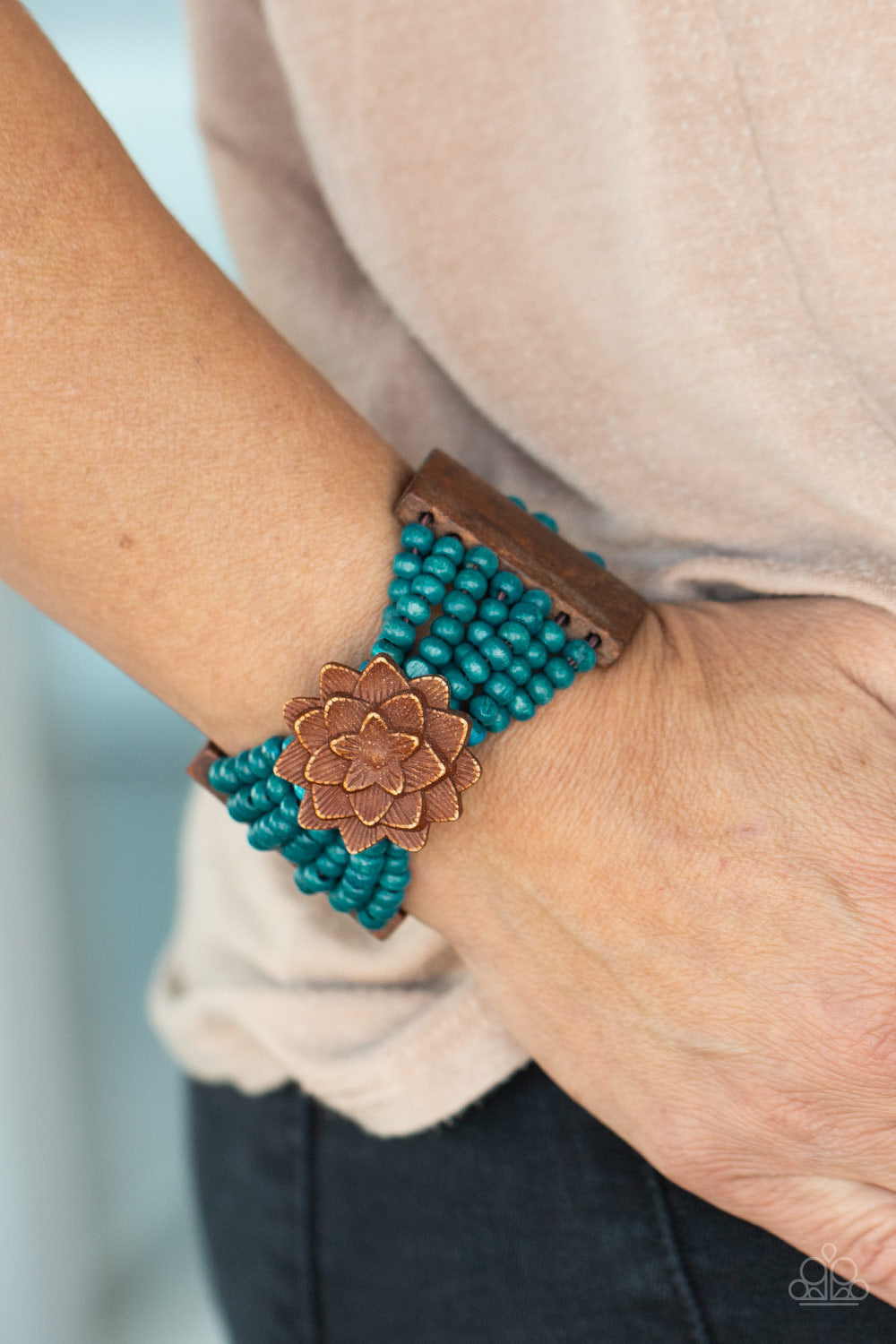 Paparazzi Tropical Sanctuary - Blue Wooden Bracelet - Pusher P