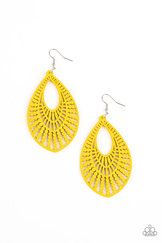 Paparazzi Bermuda Breeze - Yellow Wooden Earrings - Pusher P