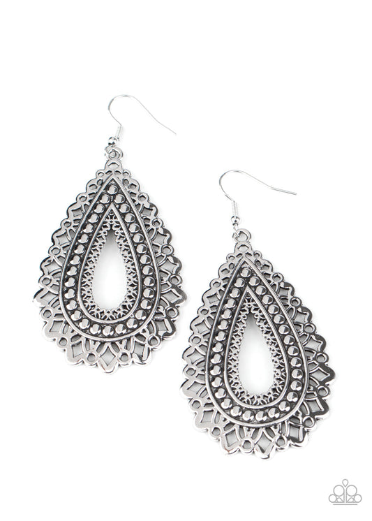 Paparazzi Texture Garden - Silver Earrings - Pusher P