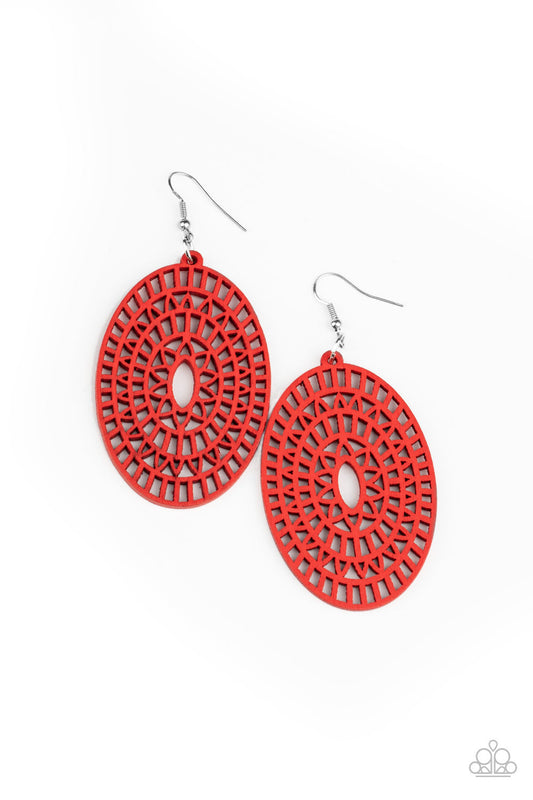 Paparazzi Tropical Retreat - Red Wooden Earrings - Pusher P