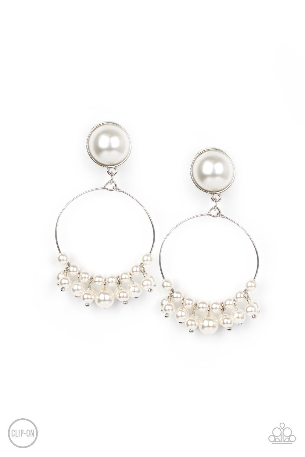 Paparazzi Seize Your Moment - White Pearl Clip-On Earrings - Pusher P