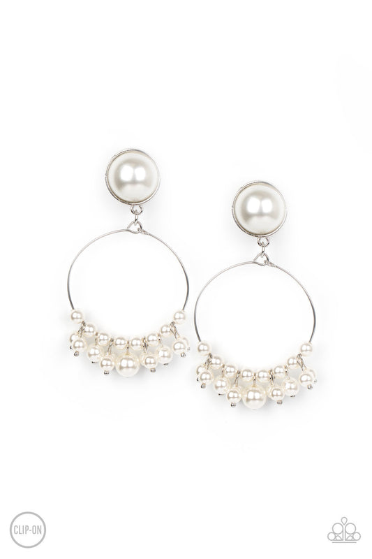 Paparazzi Seize Your Moment - White Pearl Clip-On Earrings - Pusher P