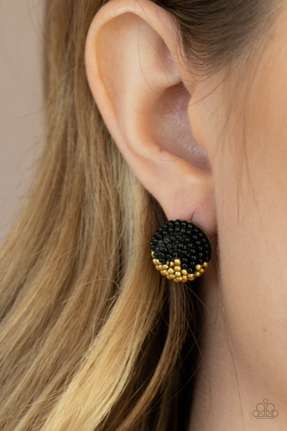 Paparazzi As Happy As Can BEAD - Black Earrings - Pusher P