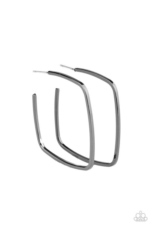 Paparazzi Brazen Beauty - Black Square-Like Hoop Earrings - Pusher P