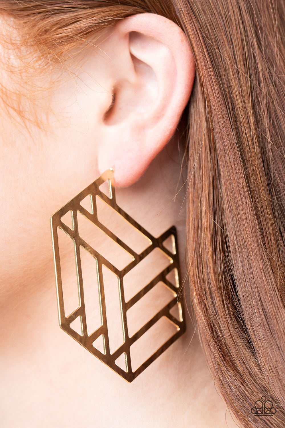 Paparazzi Gotta Get GEO-ing - Gold Earrings - Pusher P