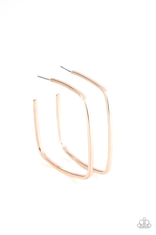 Paparazzi Brazen Beauty - Rose Gold Square-Like Hoop Earrings