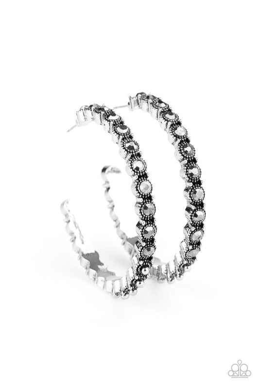 Paparazzi Rhinestone Studded Sass - Silver Hoop Earrings - Pusher P
