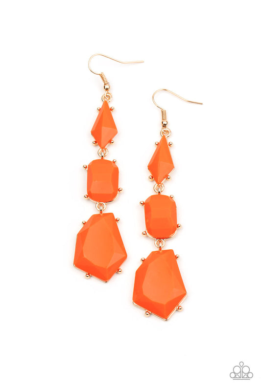 Paparazzi Geo Getaway - Orange Earrings - Pusher P
