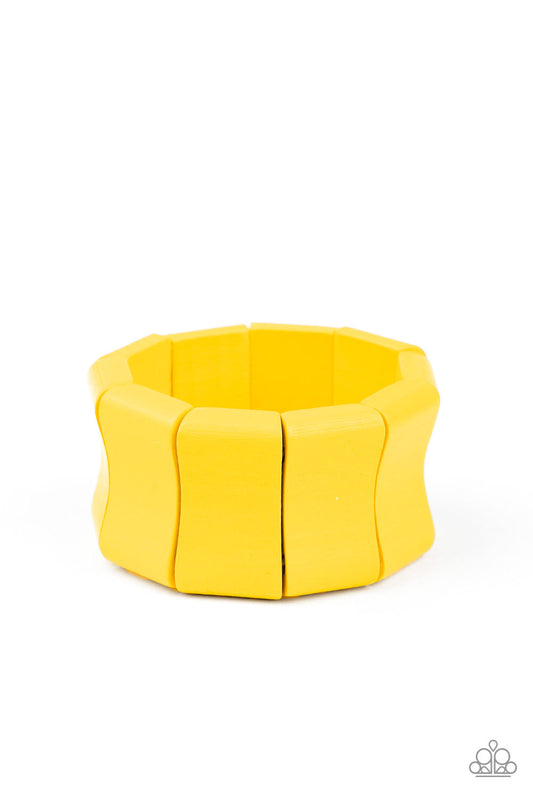 Paparazzi Caribbean Couture - Yellow Wooden Bracelet - Pusher P