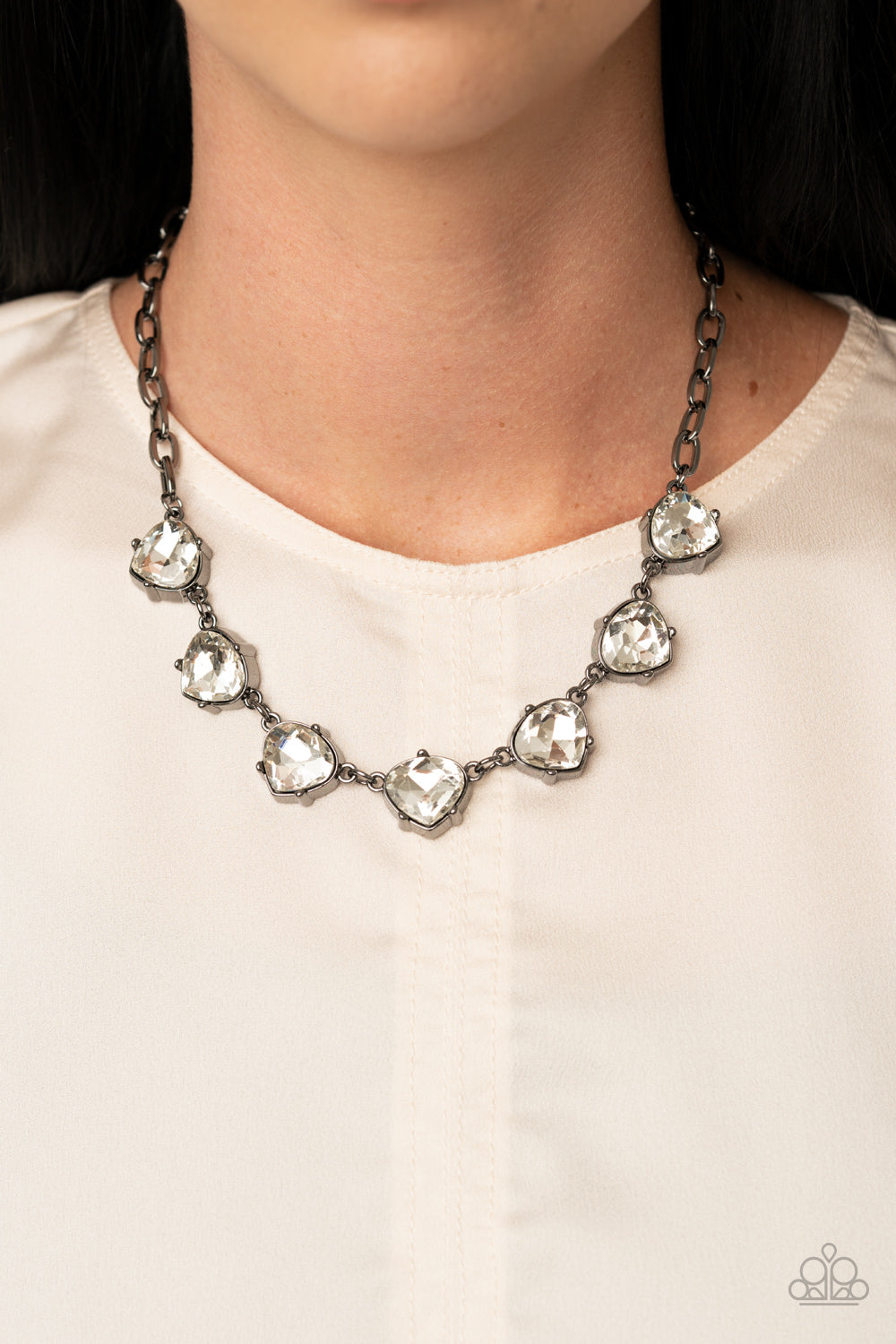 Paparazzi Star Quality Sparkle Gunmetal Rhinestone Necklace - December 2020 Life Of The Party Exclusive - Pusher P