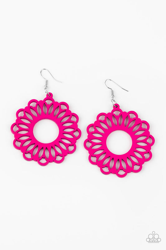 Paparazzi Dominican Daisy - Pink Wooden Peacock Earrings - Pusher P