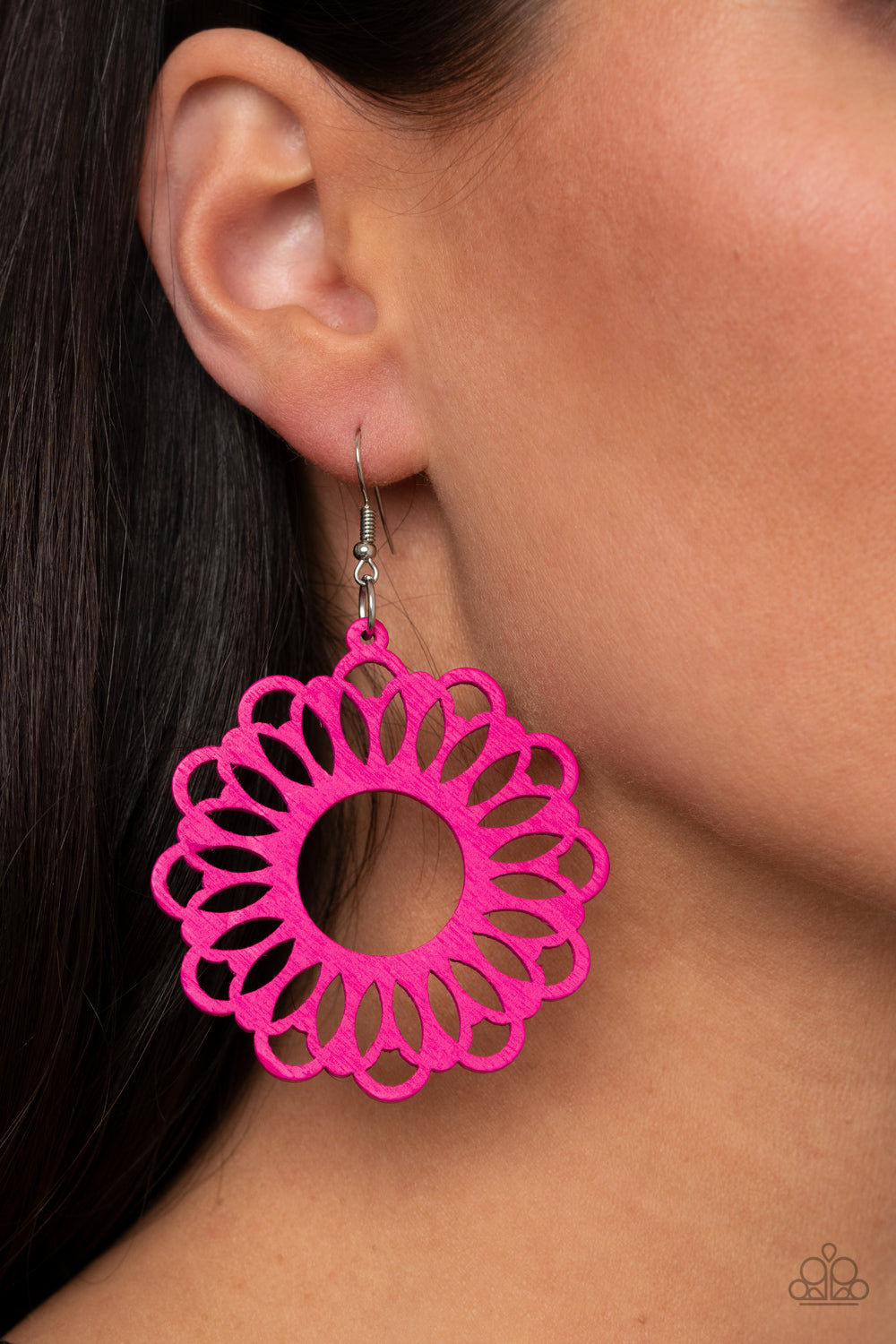 Paparazzi Dominican Daisy - Pink Wooden Peacock Earrings - Pusher P