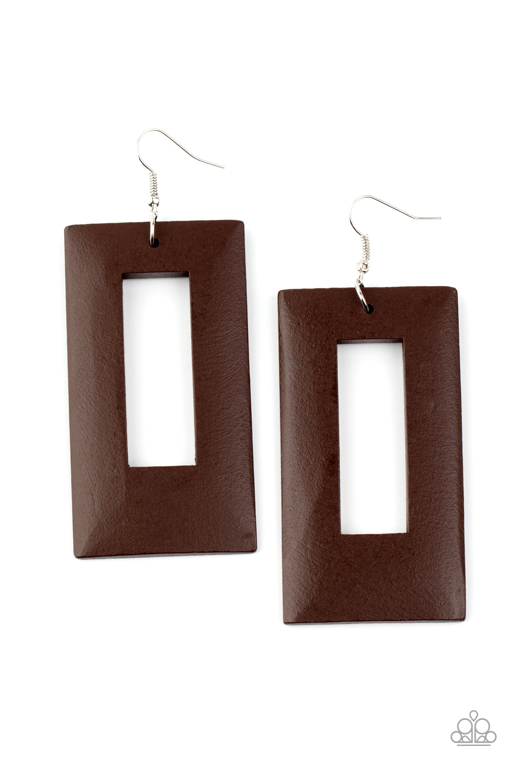 Paparazzi Totally Framed - Brown Wooden Earrings - Pusher P