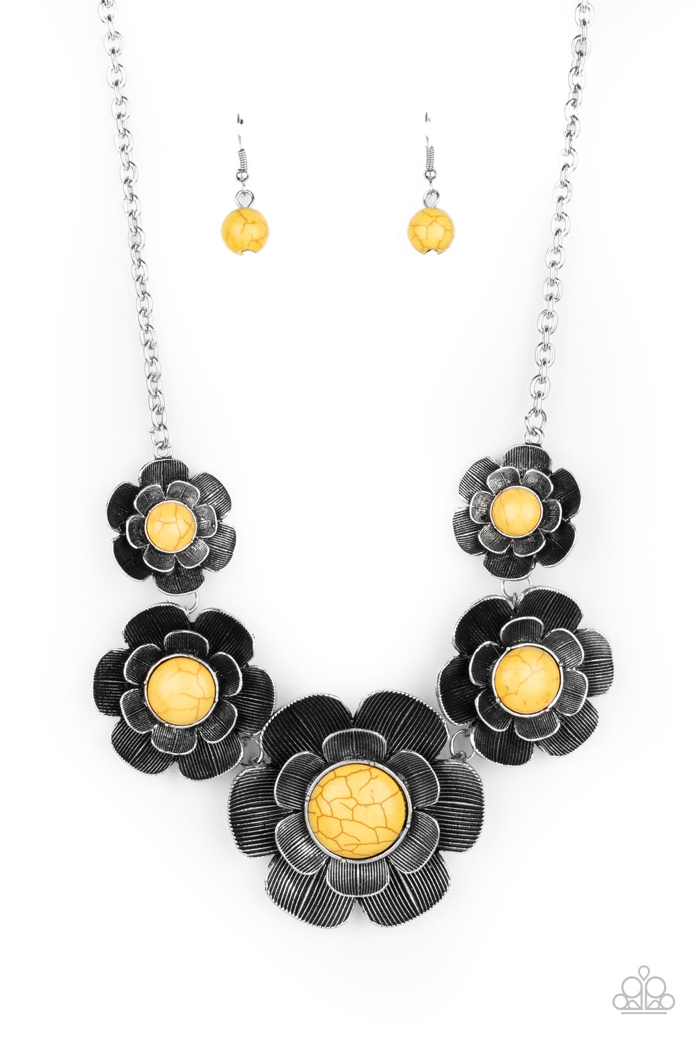 Paparazzi Bountiful Badlands - Yellow Petal Bloom Necklace - Pusher P