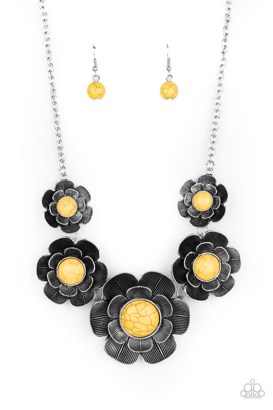 Paparazzi Bountiful Badlands - Yellow Petal Bloom Necklace - Pusher P